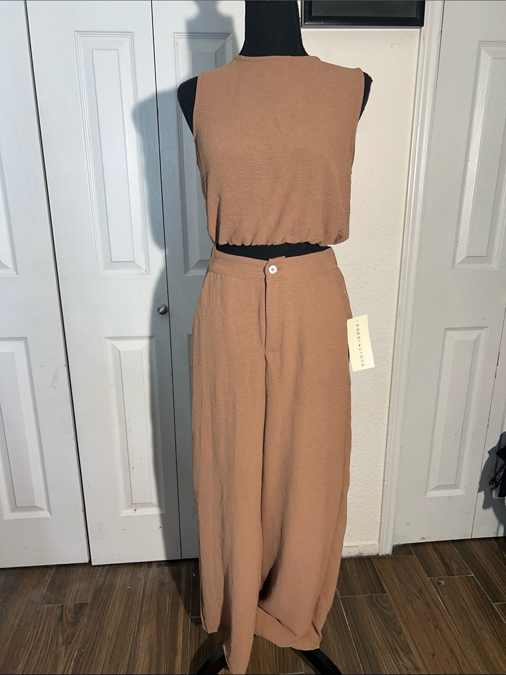 Paper Crane Sleeveless Wide-Leg Jumpsuit in Camel Brown